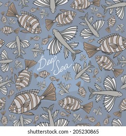 Seamless texture with fishes. 