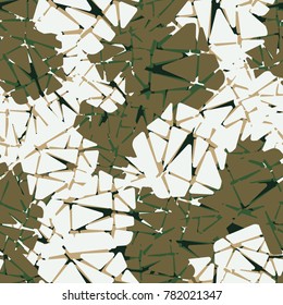 Seamless texture of five colors, consisting of fragments of pentagons. It is designed for backgrounds, design, clothes, textile items, 3d models.