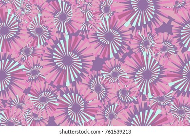 Seamless texture of five colors. Spiral fireworks, stars. For use on fabrics, 3D models, wallpaper and design.