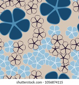 Seamless texture of five-petal flowers of the correct form of large and small and three colors.