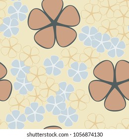 Seamless texture of five-petal flowers of the correct form of large and small and three colors.