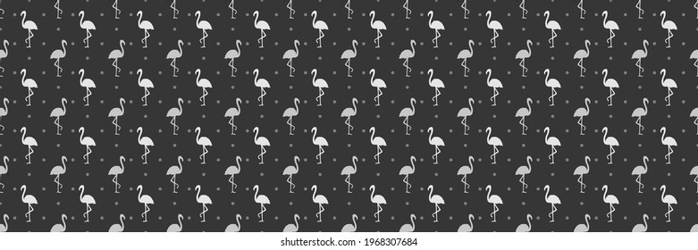 Seamless texture with flamingos and dots. Abstract birds. Polka pattern for your design. Black and white illustration