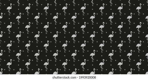 Textura sin foco con flamencos y puntos. Aves abstractas. Patrón de polka. Ilustración en blanco y negro