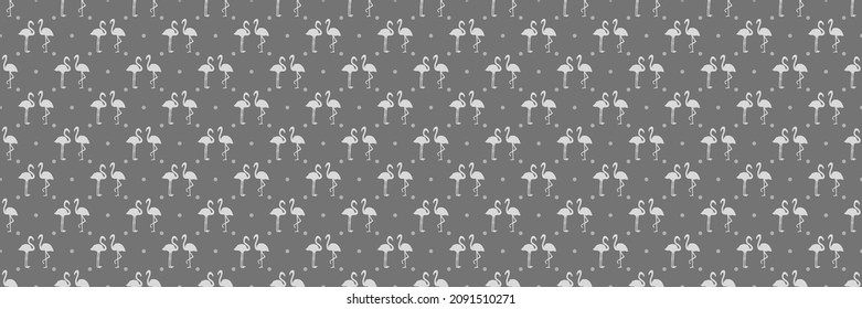 Seamless texture with flamingos and dots. Abstract polka pattern. Dotted background. Cartoon birds. Love texture. Valentine's day