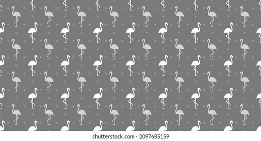 Seamless texture with flamingos and dots. Abstract birds. Polka pattern. Black and white illustration