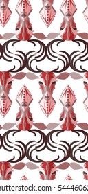 Seamless texture with a flat vector deer with tribal patterns. Vector background for your creativity