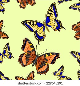 Seamless texture flight Butterfly Inachis io and Vanessa cardui vector illustration