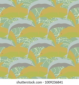 Seamless texture with a flock of dolphins under water, illustration for background