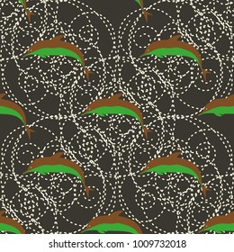 Seamless texture with a flock of dolphins under water, illustration for background