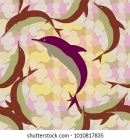 Seamless texture with a flock of dolphins under water, illustration for background