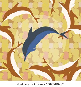 Seamless texture with a flock of dolphins under water, illustration for background