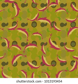 Seamless texture with a flock of dolphins under water, illustration for background