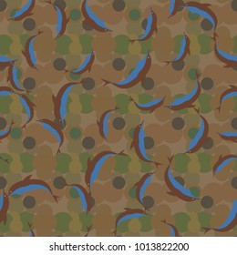 Seamless texture with a flock of dolphins under water, illustration for background