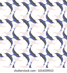 Seamless texture with a flock of dolphins under water, illustration for background