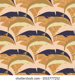 Seamless texture with a flock of dolphins under water, illustration for background