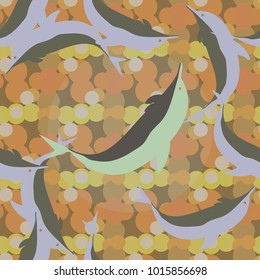 Seamless texture with a flock of dolphins under water, illustration for background