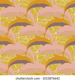 Seamless texture with a flock of dolphins under water, illustration for background