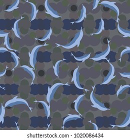 Seamless texture with a flock of dolphins under water, illustration for background
