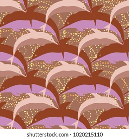 Seamless texture with a flock of dolphins under water, illustration for background