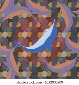 Seamless texture with a flock of dolphins under water, illustration for background
