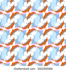 Seamless texture with a flock of dolphins under water, illustration for background