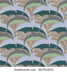 Seamless texture with a flock of dolphins under water, illustration for background