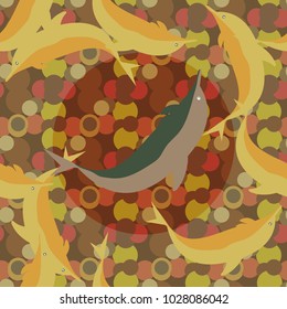 Seamless texture with a flock of dolphins under water, illustration for background