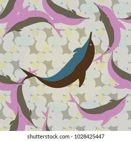 Seamless texture with a flock of dolphins under water, illustration for background