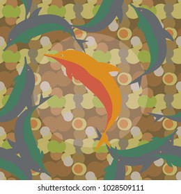 Seamless texture with a flock of dolphins under water, illustration for background