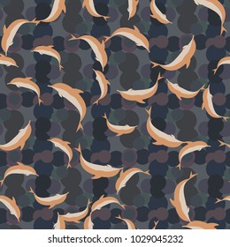 Seamless texture with a flock of dolphins under water, illustration for background