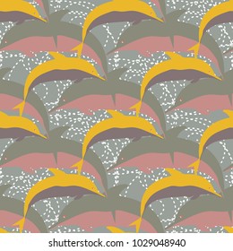 Seamless texture with a flock of dolphins under water, illustration for background