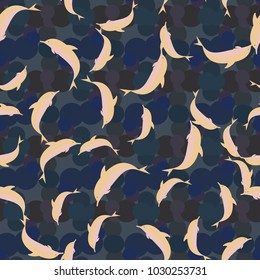 Seamless texture with a flock of dolphins under water, illustration for background