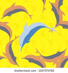 Seamless texture with a flock of dolphins under water, illustration for background