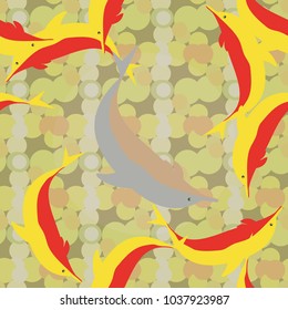 Seamless texture with a flock of dolphins under water, illustration for background