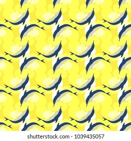Seamless texture with a flock of dolphins under water, illustration for background