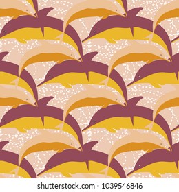 Seamless texture with a flock of dolphins under water, illustration for background