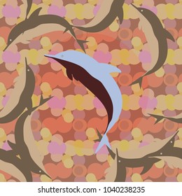 Seamless texture with a flock of dolphins under water, illustration for background
