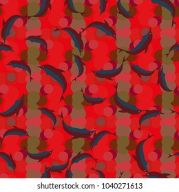 Seamless texture with a flock of dolphins under water, illustration for background
