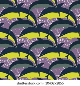 Seamless texture with a flock of dolphins under water, illustration for background