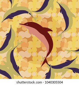 Seamless texture with a flock of dolphins under water, illustration for background