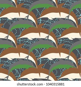 Seamless texture with a flock of dolphins under water, illustration for background
