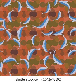 Seamless texture with a flock of dolphins under water, illustration for background