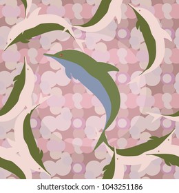 Seamless texture with a flock of dolphins under water, illustration for background