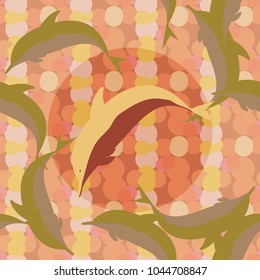 Seamless texture with a flock of dolphins under water, illustration for background