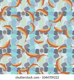 Seamless texture with a flock of dolphins under water, illustration for background