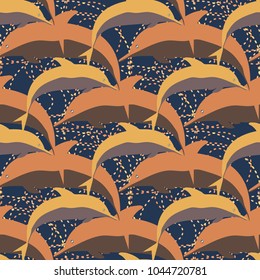 Seamless texture with a flock of dolphins under water, illustration for background