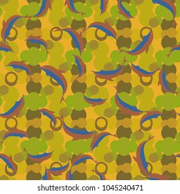 Seamless texture with a flock of dolphins under water, illustration for background