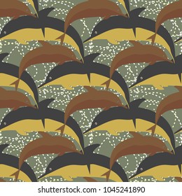 Seamless texture with a flock of dolphins under water, illustration for background