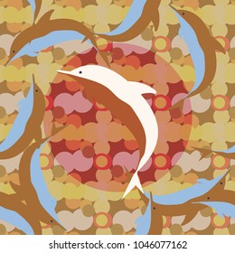 Seamless texture with a flock of dolphins under water, illustration for background