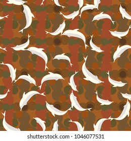Seamless texture with a flock of dolphins under water, illustration for background
